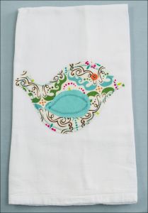 "Blue Winged Bird" Applique Embellished Hand Towel