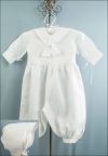 SALE! Linen Sailor-style Romper Christening Suit with hat