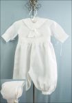 SALE! Linen Sailor-style Romper Christening Suit with hat