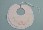 Pink & White Linen Bib with "Sweet Baby" and Flowers Embroidery