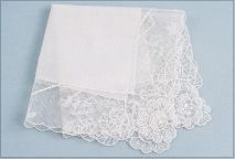 Vintage 11"Linen handkerchief with 2" rose lace
