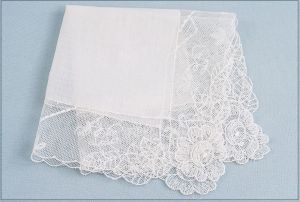 Vintage 11"Linen handkerchief with 2" rose lace